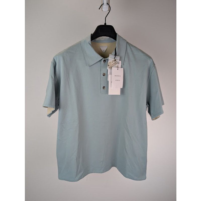 Bottega Veneta o1rshd1 Double Layer Light Cotton Polo Shirt in Stone Blue Size US S / EU 44-46 / 1 - 2 Thumbnail