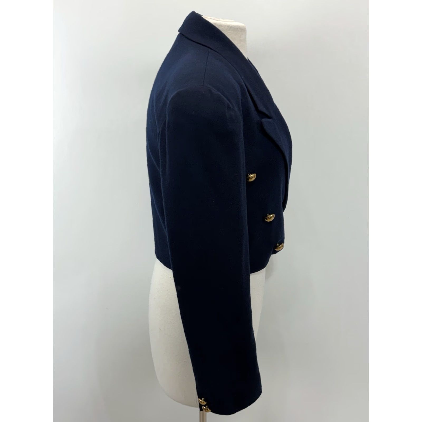 Ann Taylor VINTAGE Ann Taylor Wool Blazer Jacket 90s Double Breasted Military Style Women's 4 Navy Blue Gold Buttons Size S / US 4 / IT 40 - 4 Thumbnail