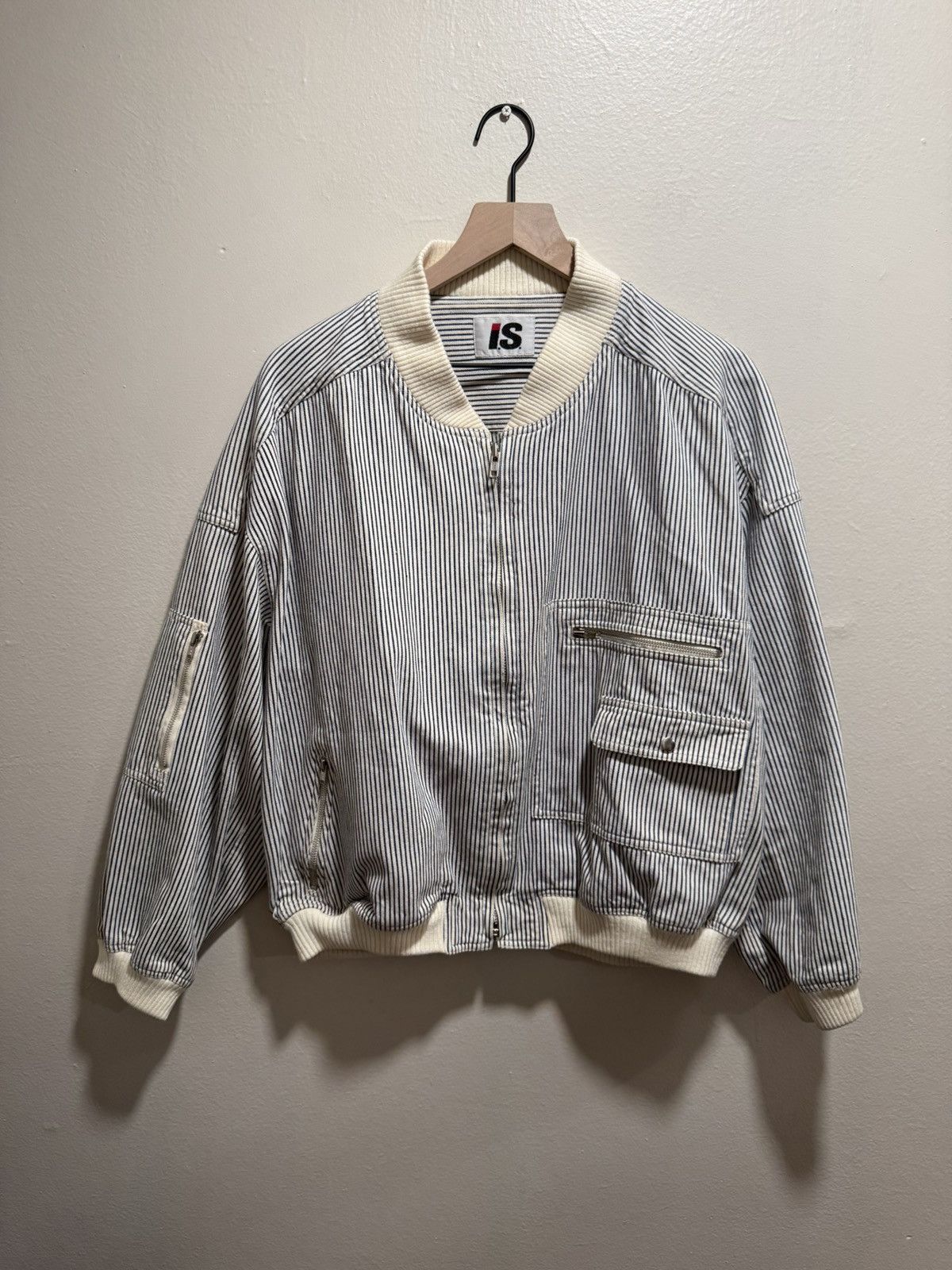 Issey Miyake 80’s Issey Miyake IS Sport Big Logo Hickory Zip Up Bomber Size US L / EU 52-54 / 3 - 2 Thumbnail