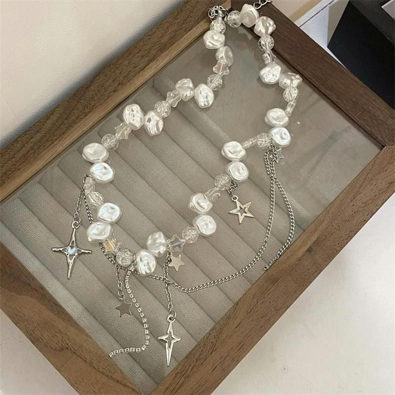 Jewelry y2k Multiple Stars Rhinestone Pearl Necklace Size ONE SIZE - 5 Thumbnail