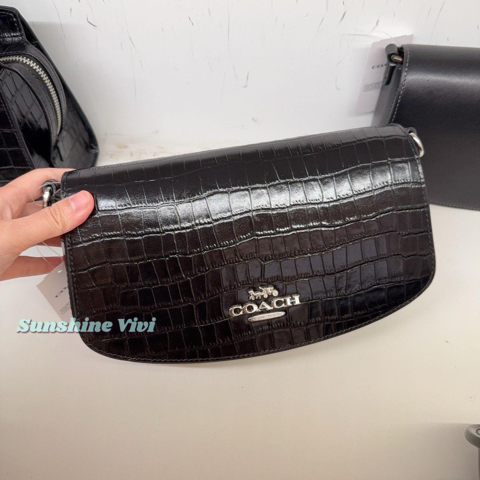 Coach Andrea Crossbody Shoulder Bag Croc Embossed Ct770 in Black, Women's