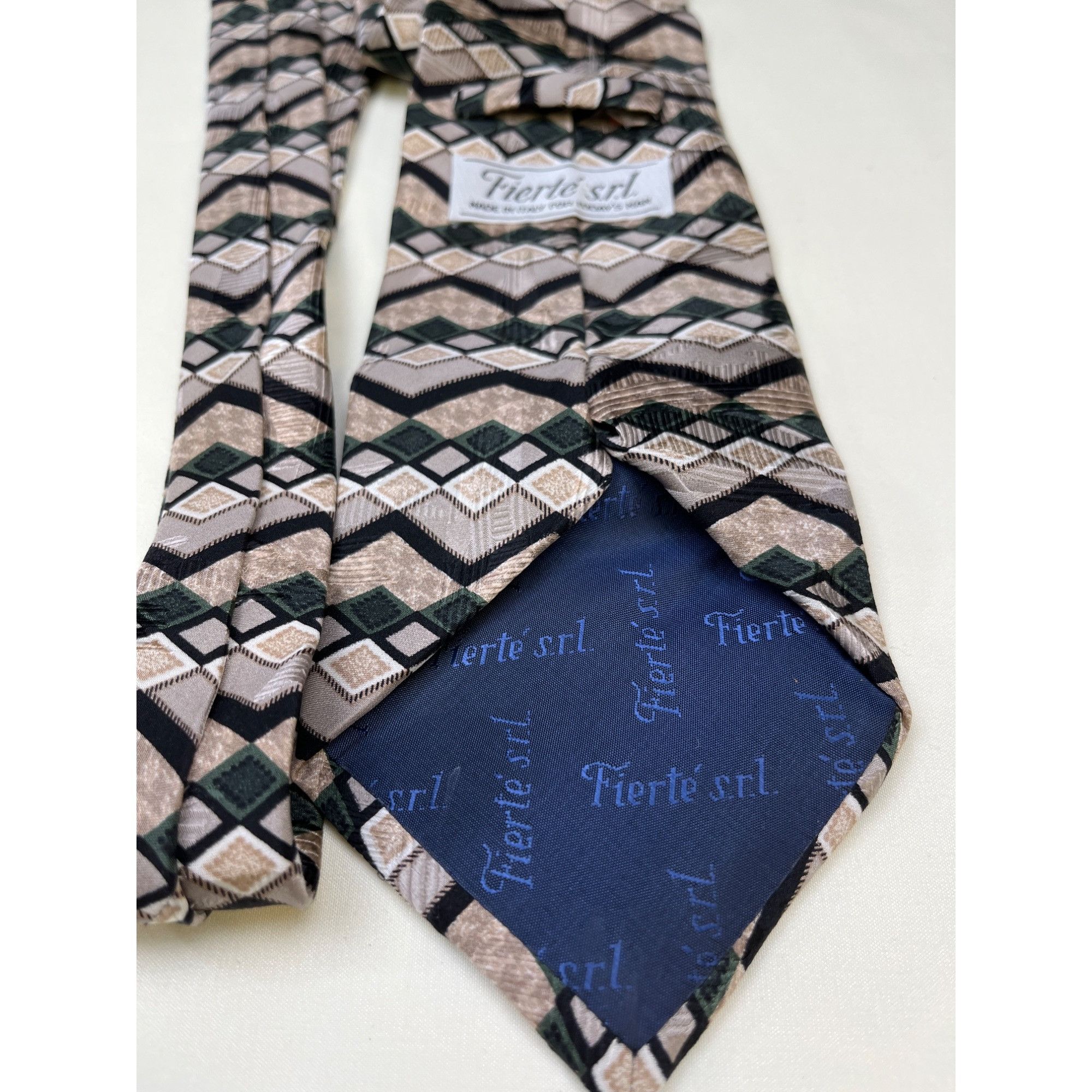 Other Fierte Srl Men's Tan Multicolor Tie/ Necktie 100% Silk 4" x Size ONE SIZE - 3 Thumbnail