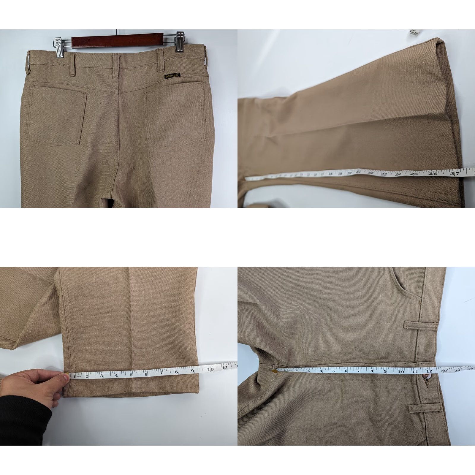 Wrangler Wrangler Mens 36x27 Tan Pant Regular Bootcut USA Made 82682TN Jeans Dress Pants Front Flat Front Polyester Button Logo Regular Fit Brown Men Size US 36 / EU 52 - 8 Thumbnail