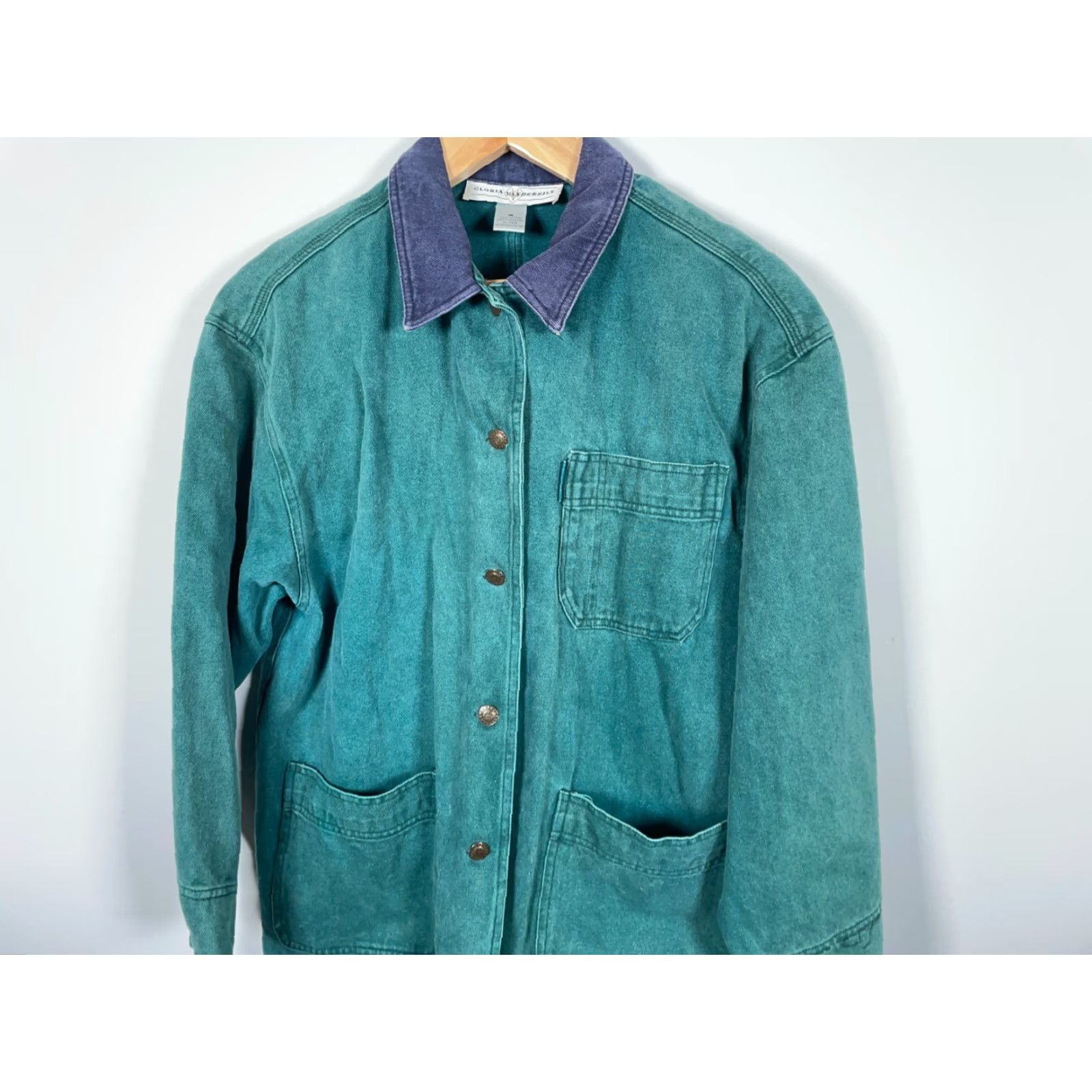 Gloria Vanderbilt VINTAGE Gloria Vanderbilt 90s Denim Chore Jacket Women's Medium Green Blue Pigment Dye Jacket/Coat Size M / US 6-8 / IT 42-44 - 4 Thumbnail