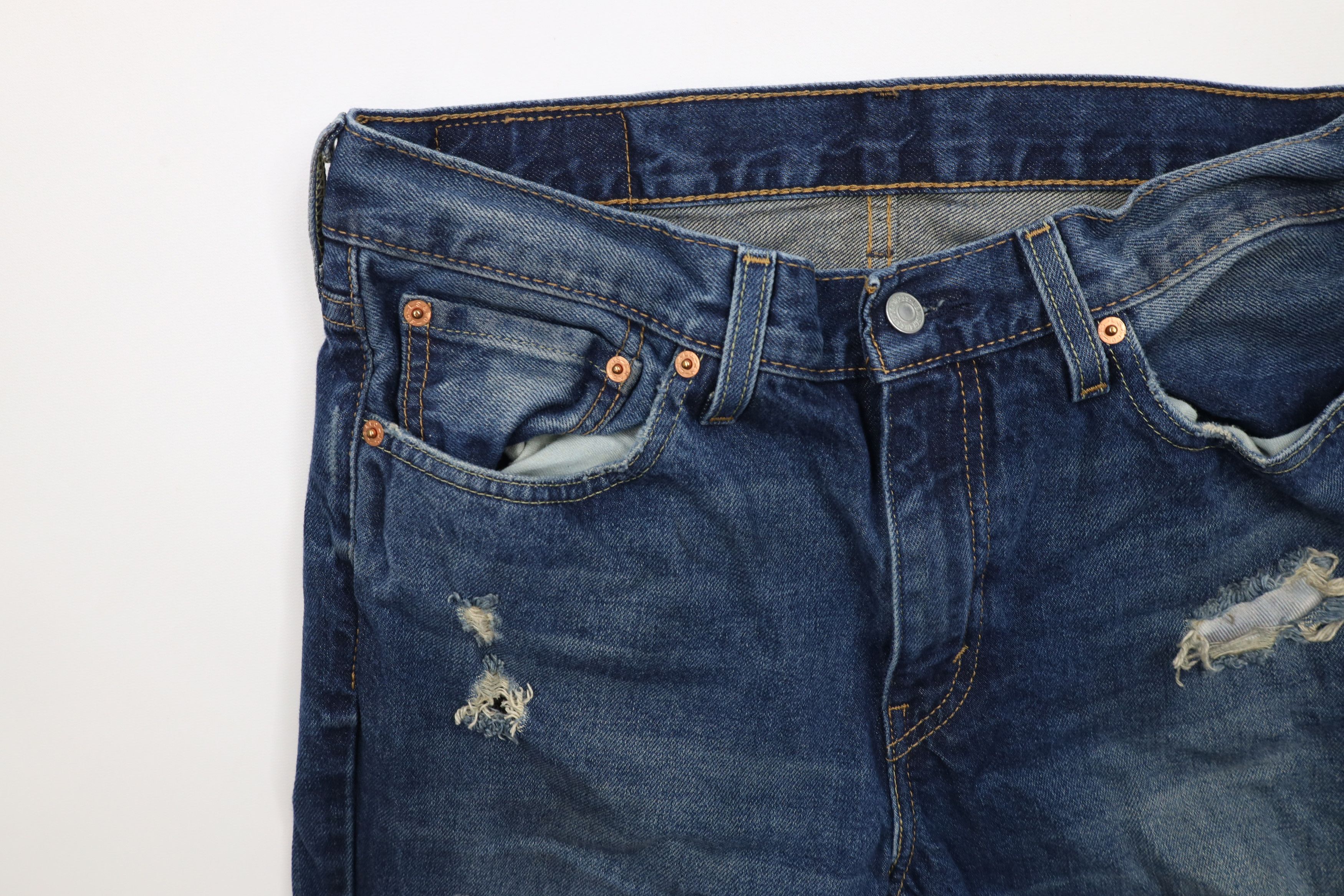 Levi's × Vintage Vintage Y2K Levis Ripped Slim Fit Denim Jeans Blue Cotton Size US 33 - 6 Thumbnail
