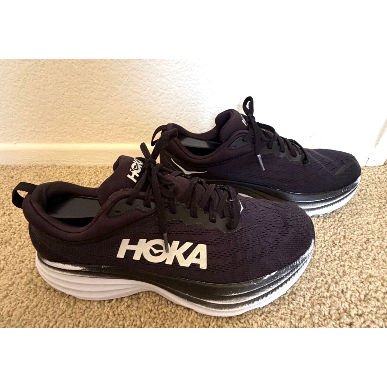 Hoka Hoka Bondi 8 Wide Black White Men's Road Running Sneakers Size US 8 / EU 41 - 4 Thumbnail