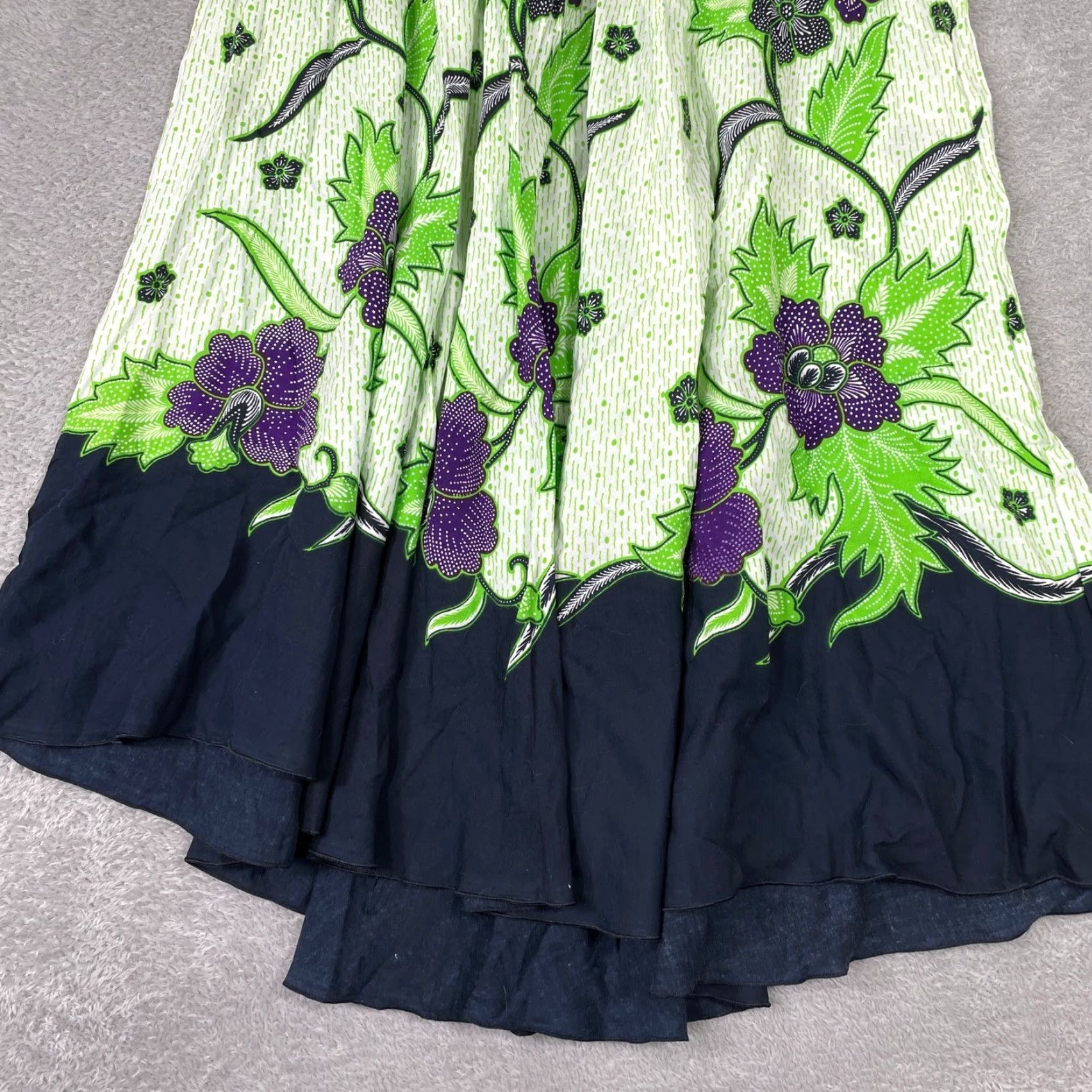 Vintage Gajah Tunggal Batik Dress Womens L Green Floral Mixed Print Boho Art to Wear Size L / US 10 / IT 46 - 3 Thumbnail