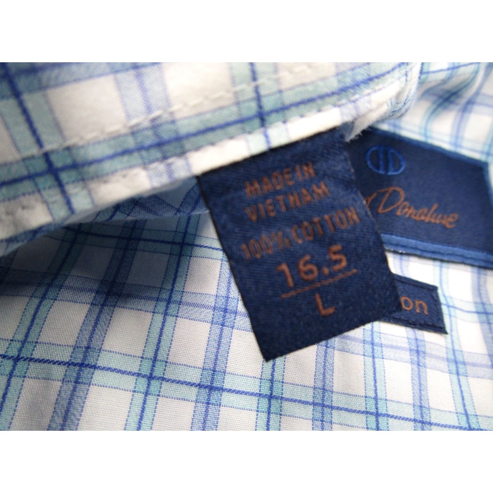 David Donahue DAVID DONAHUE Dress Shirt Men Fusion blue check Long Sleeve Button Up Work 16.5 Large - 100% Cotton - Made in Vietnam Mens Size 42R - 4 Thumbnail