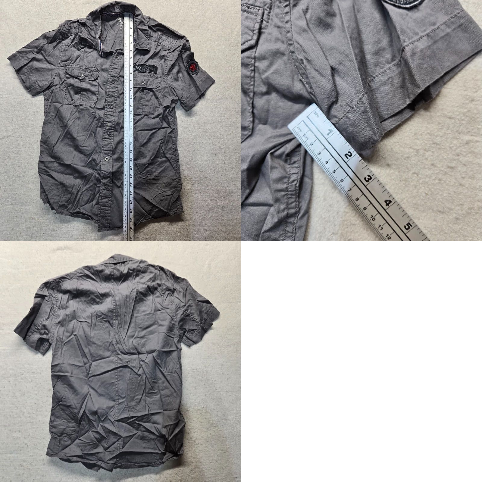 French Connection VINTAGE? No. This is French Connection Shirt, Gray Short Sleeve Button-Up with Pockets - Men S, Cotton Blend, Plaid Pattern, Classic Style Size US S / EU 44-46 / 1 - 8 Thumbnail