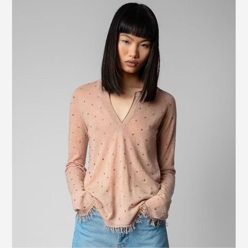 Zadig & Voltaire Zadig & Voltaire Riviera Rhinestone Cashmere Sweater Blush M Size M / US 6-8 / IT 42-44 - 6 Thumbnail