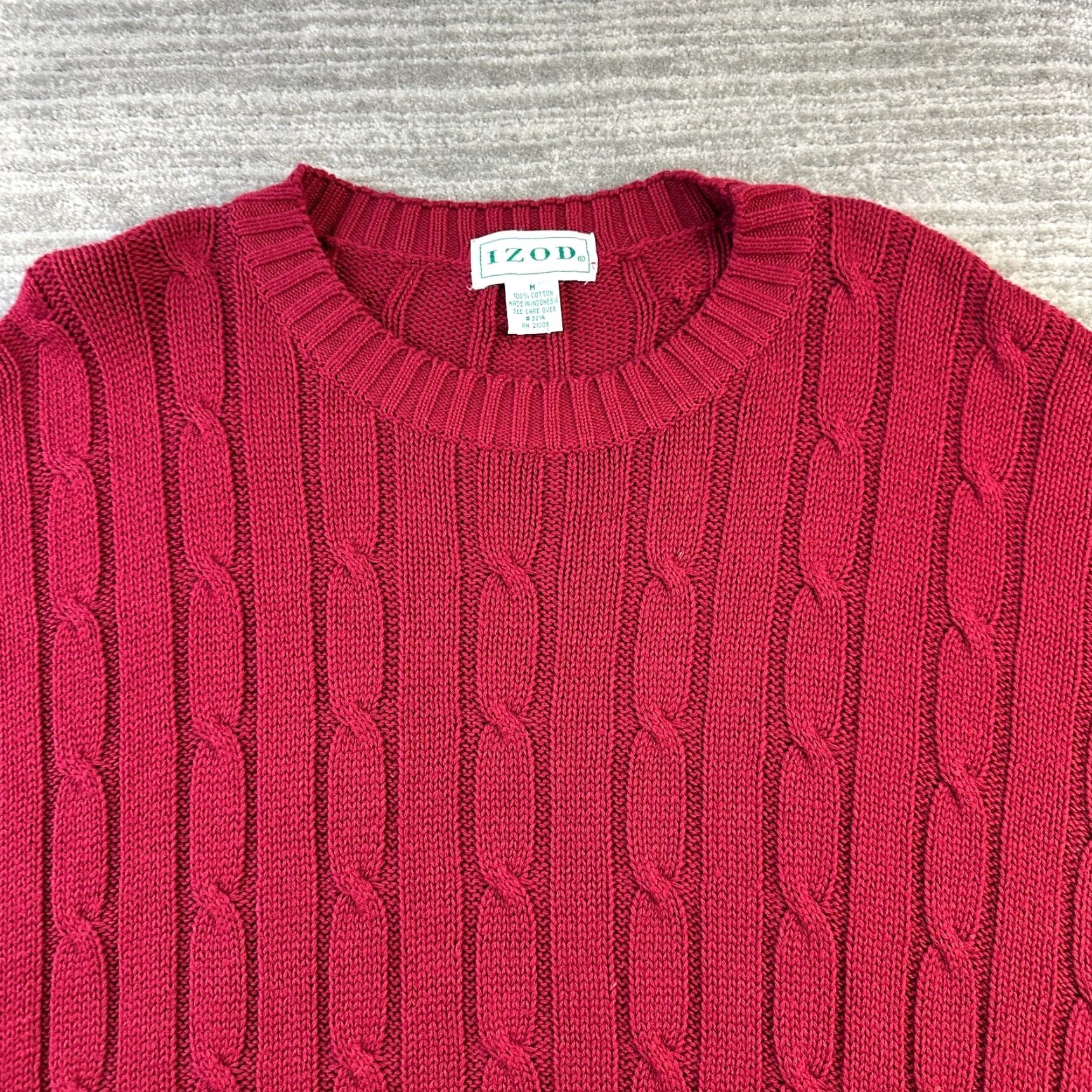 Polo Ralph Lauren VINTAGE Izod Sweater Mens Medium Red Cable Knit Crewneck Size US M / EU 48-50 / 2 - 5 Thumbnail