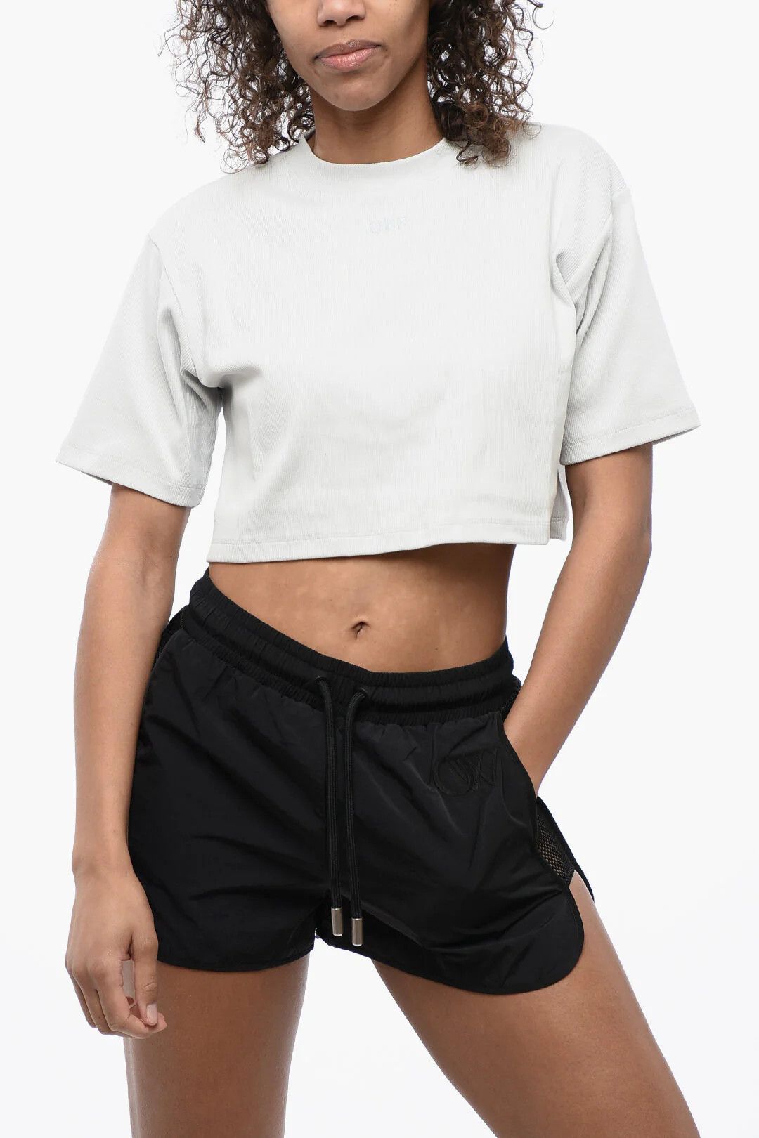 Off-White og1mm0426 Ribbed Crewneck Crop T-Shirt in Grey Size S / US 4 / IT 40 - 1 Thumbnail