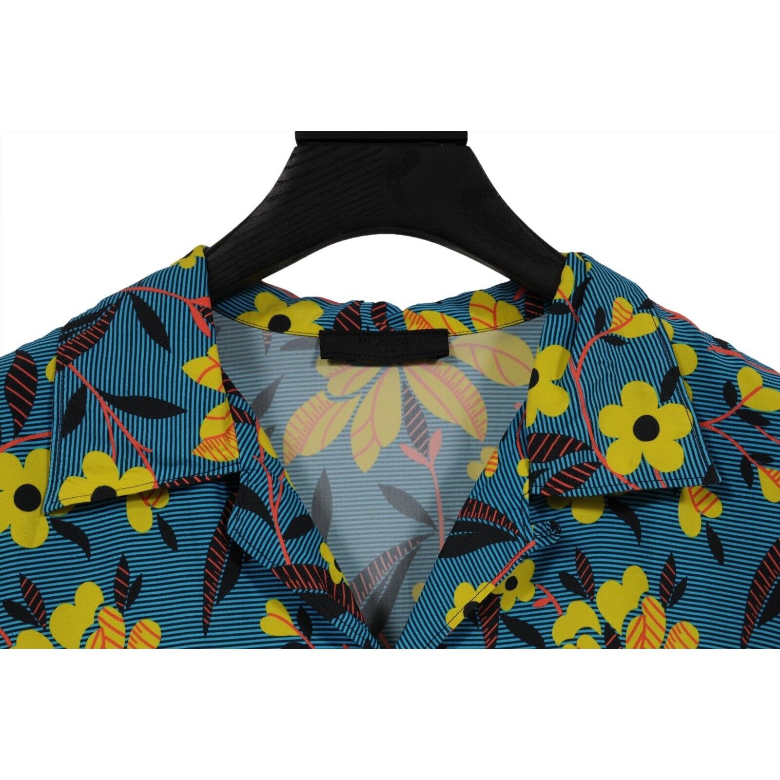 Prada Floral Button Down Shirt Blue Yellow Viscose Size US L / EU 52-54 / 3 - 6 Thumbnail
