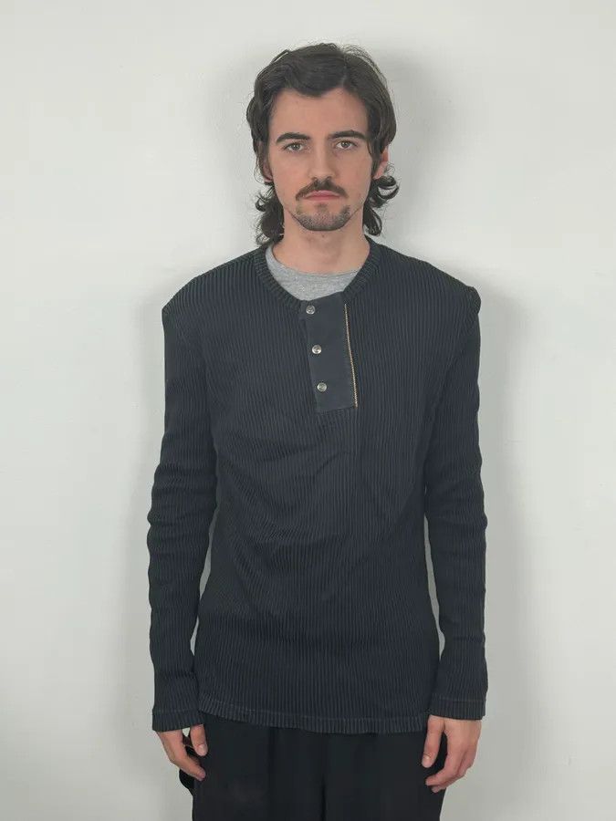 Just Cavalli AW2004 Cavalli Black Henley Ribbed Embroidered Skull Longsleeve Size US M / EU 48-50 / 2 - 2 Thumbnail