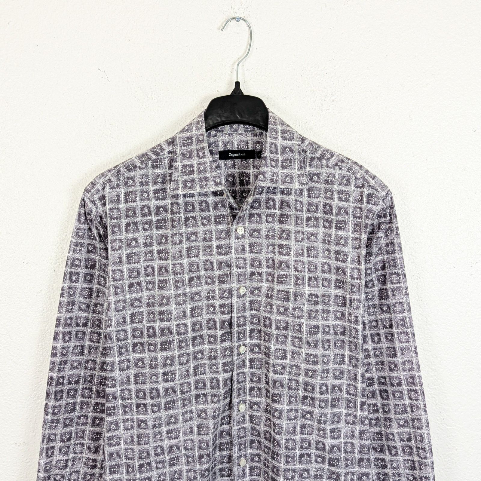 Ermenegildo Zegna Zegna Sport Men's Button up Shirt Gray check geo print Large Size US L / EU 52-54 / 3 - 3 Thumbnail