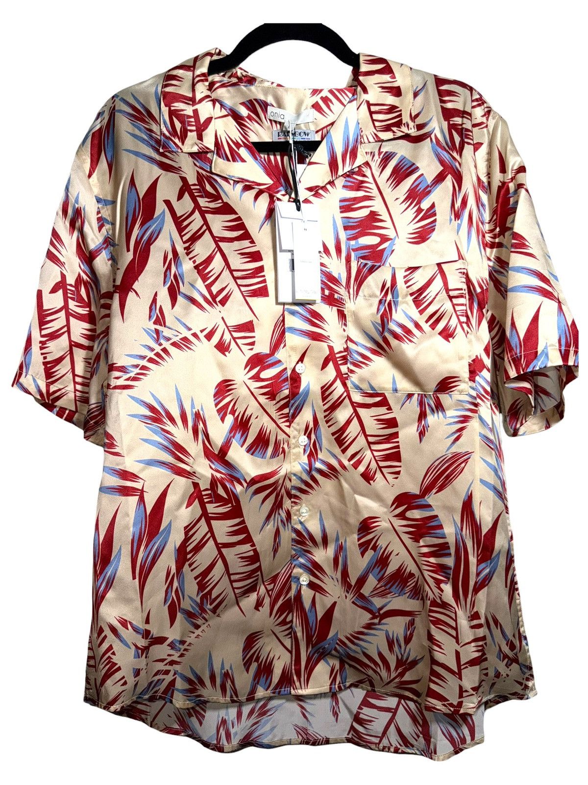 Onia Onia Silk Palm Print Camp Shirt L Tan Red Blue Ratti NWT Size US L / EU 52-54 / 3 - 1 Thumbnail