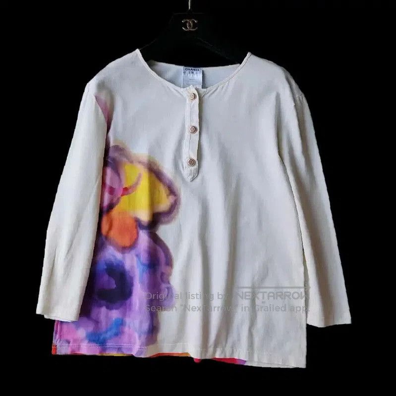 Chanel Chanel Spring Autumn Cotton Printed Long Sleeve Tee . Size L / US 10 / IT 46 - 1 Thumbnail