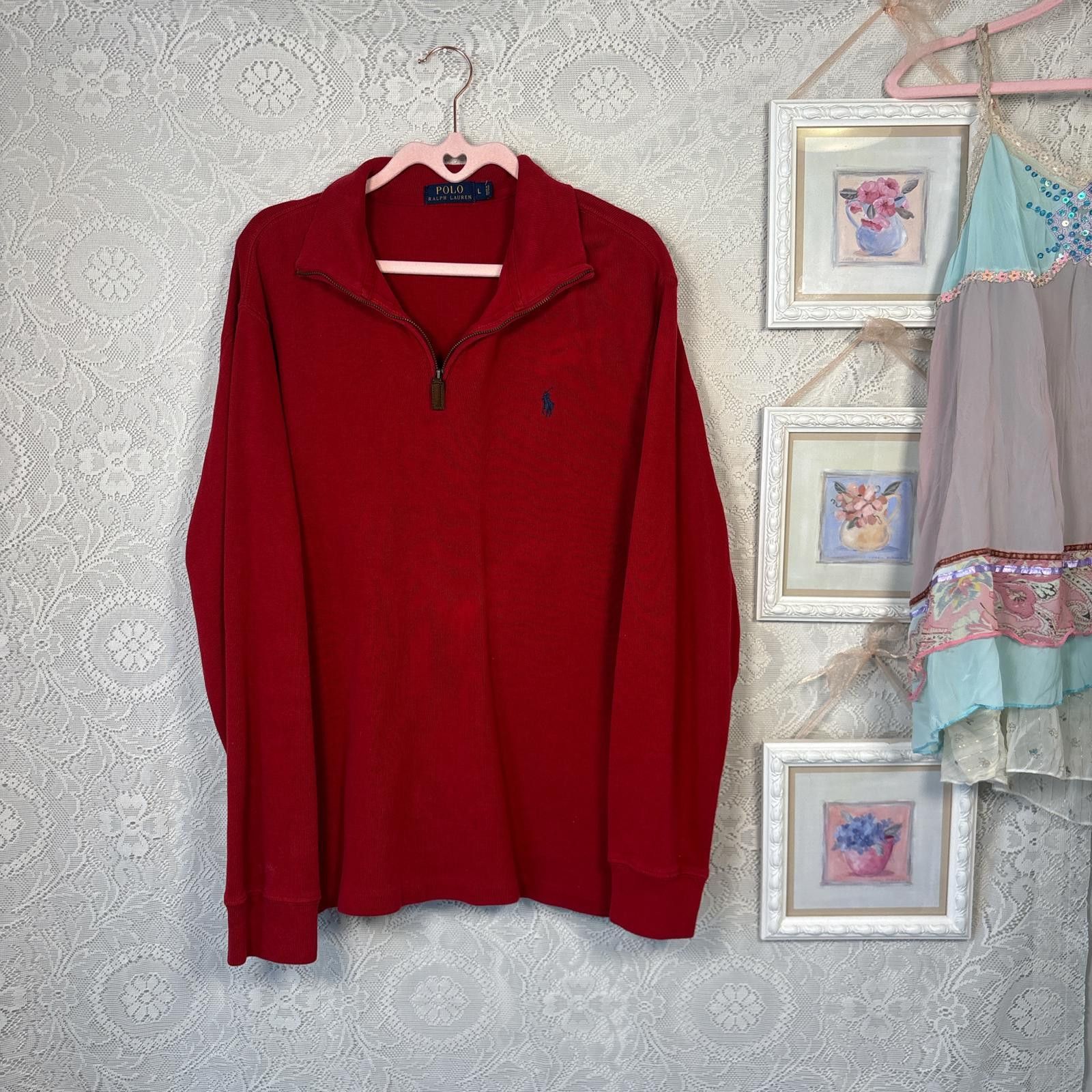 Polo Ralph Lauren vintage red quarter zip polo sweater Size US L / EU 52-54 / 3 - 1 Thumbnail