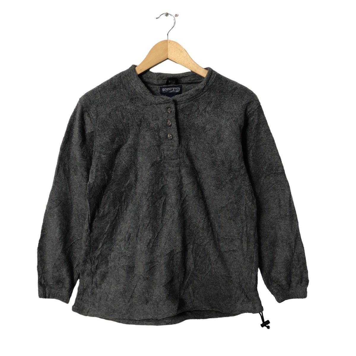 image of Vintage 90's Lands End Half Button Fleece Sweater in Grey, Women's (Size Medium)