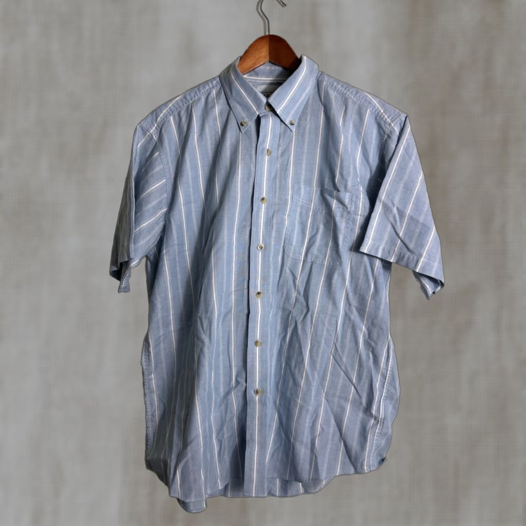 L.L. Bean Shirt Mens L Stripe Button-Down Cotton Pocket Traditional Blue White Casual Workwear