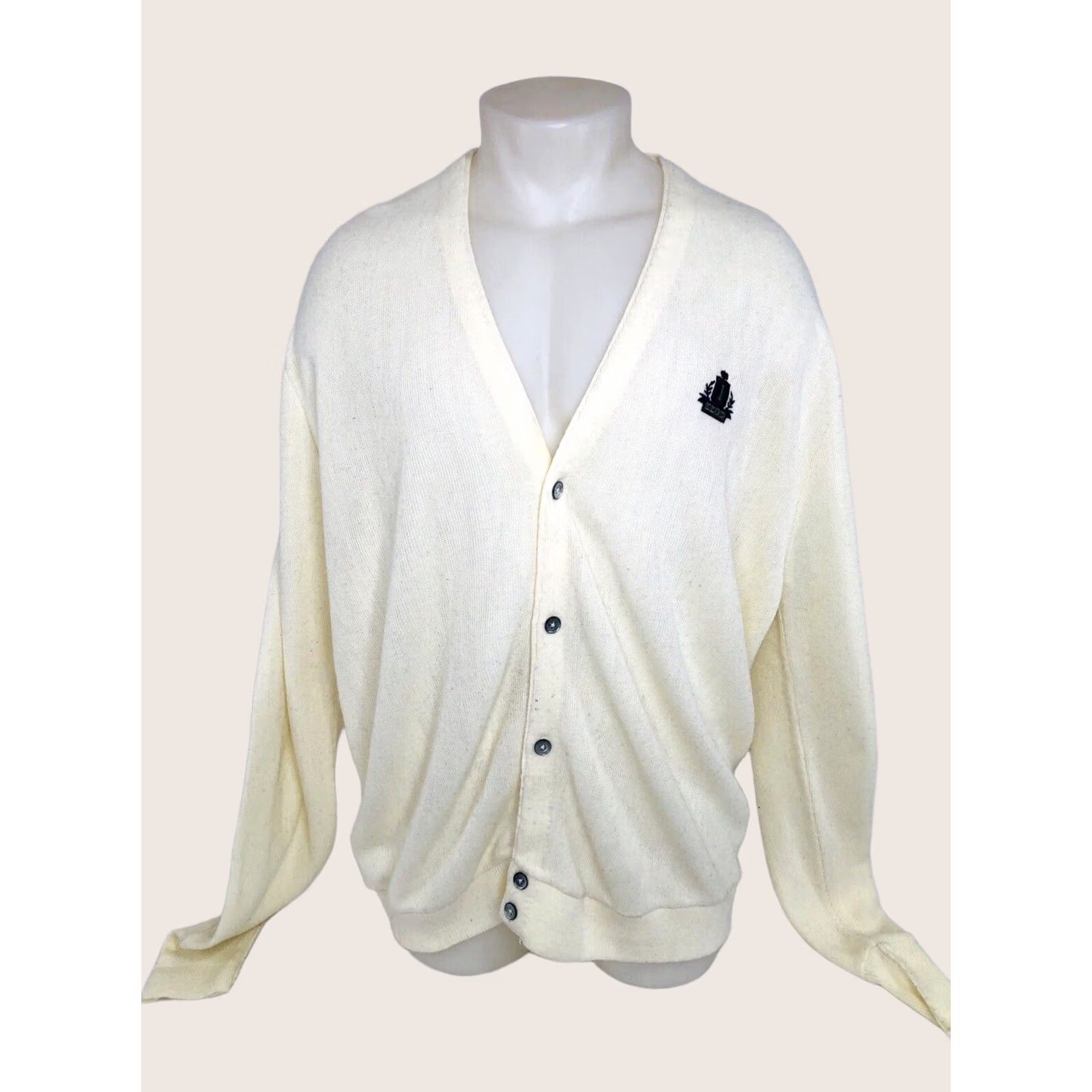 Izod IZOD Vintage Embroidered Cardigan Mens XL Sweater - Ivory, 60s Style, 60s Decade, IZOD Cardigan, Embroidered, Ivory, Adult XL Mens Cardigan Size US XL / EU 56 / 4 - 1 Thumbnail