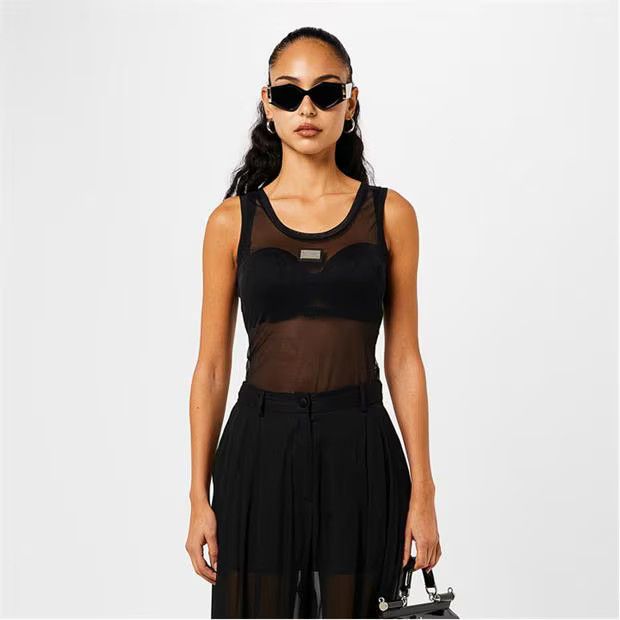 Dolce & Gabbana o1g2r1mq1024 Light Tulle Vest With Logo Tag Tank Tops Nero Size L / US 10 / IT 46 - 3 Thumbnail