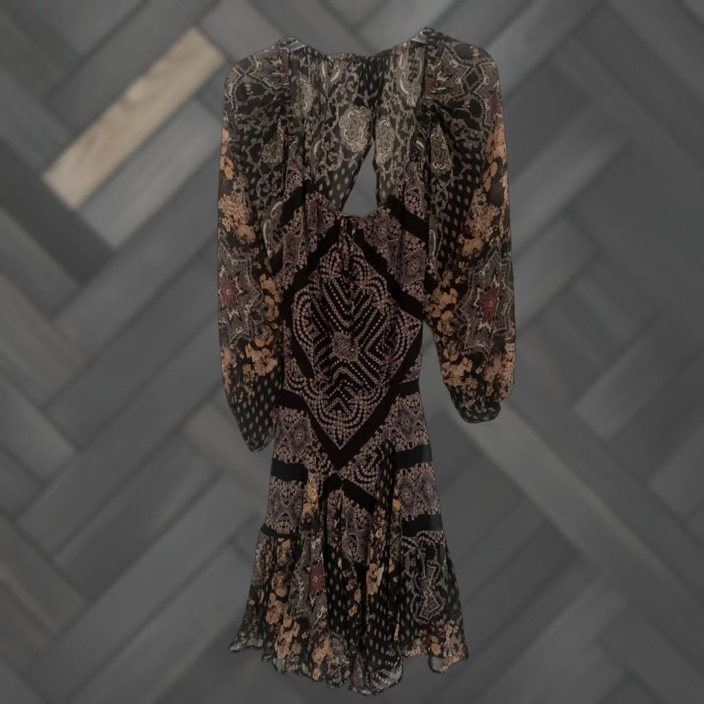 Free People Free People Women Black Combo Boho Chiffon Mini Dress XS Size XS / US 0-2 / IT 36-38 - 1 Thumbnail