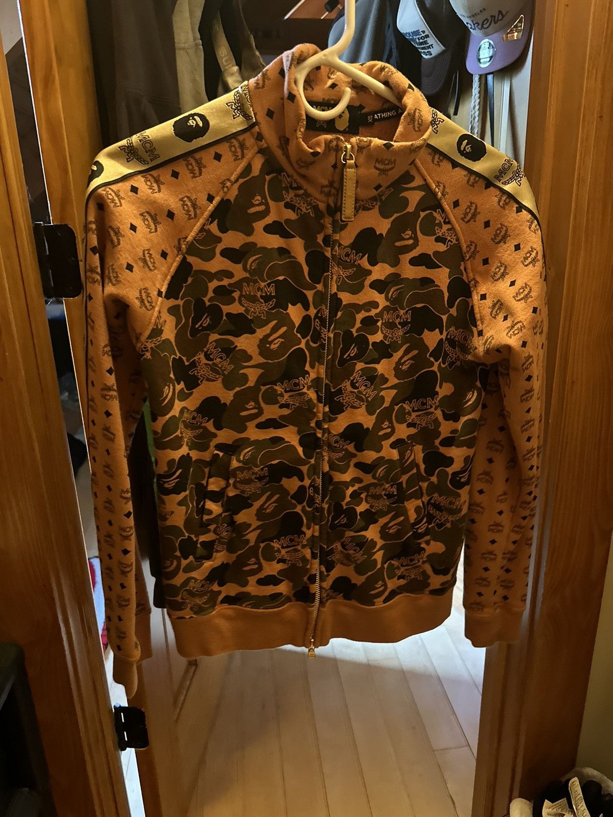 image of Bape x MCM Track Top in Orange, Men's (Size XS)