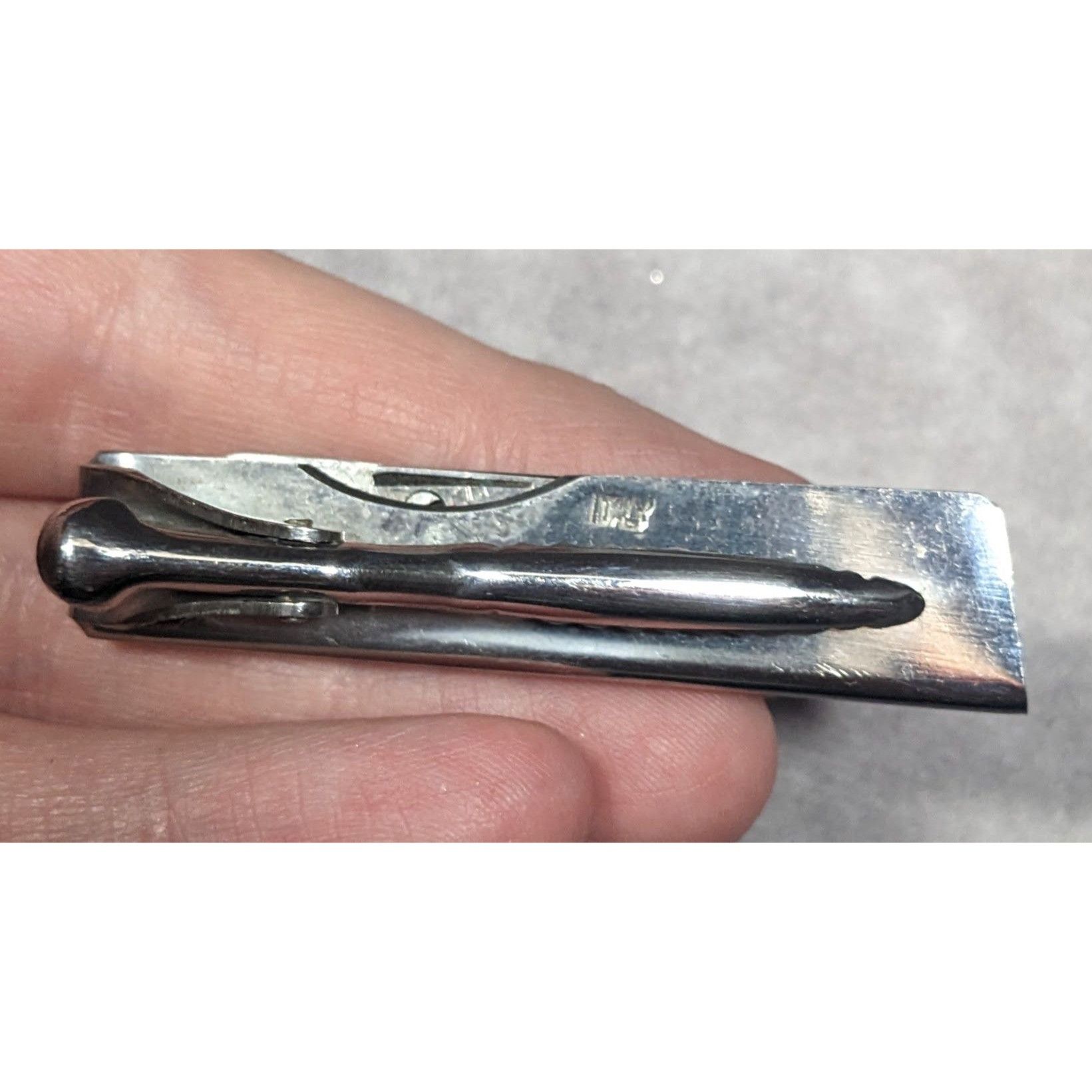 Other Vintage Italian Silver Tone Textured Tie Clip With Retractab Size ONE SIZE - 3 Thumbnail