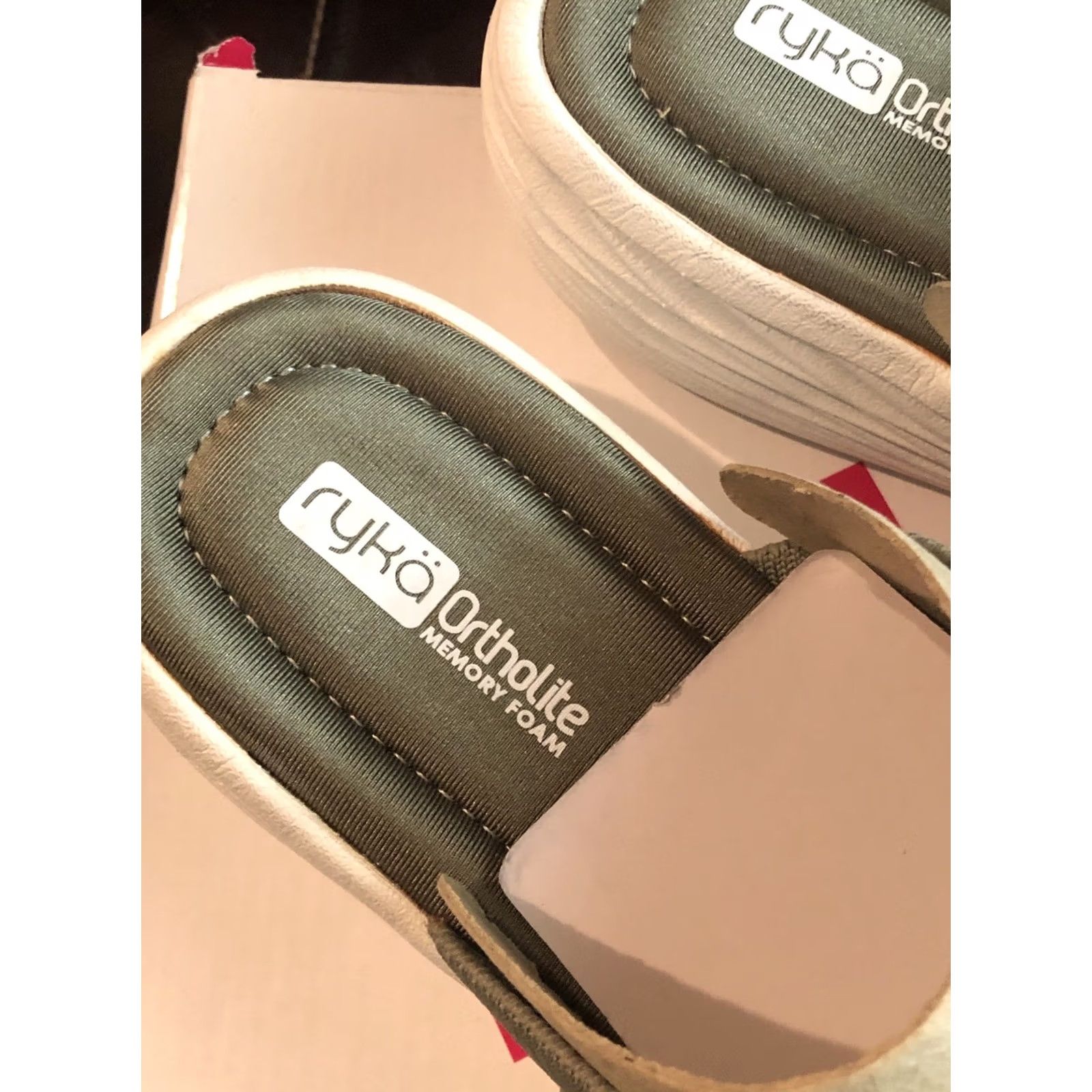 Vintage Ryka Women Stretch Knit Slides Wedges Nanette Green Sz 9M Ortholite Memory Foam Sandal Size US 9 / IT 39 - 3 Thumbnail