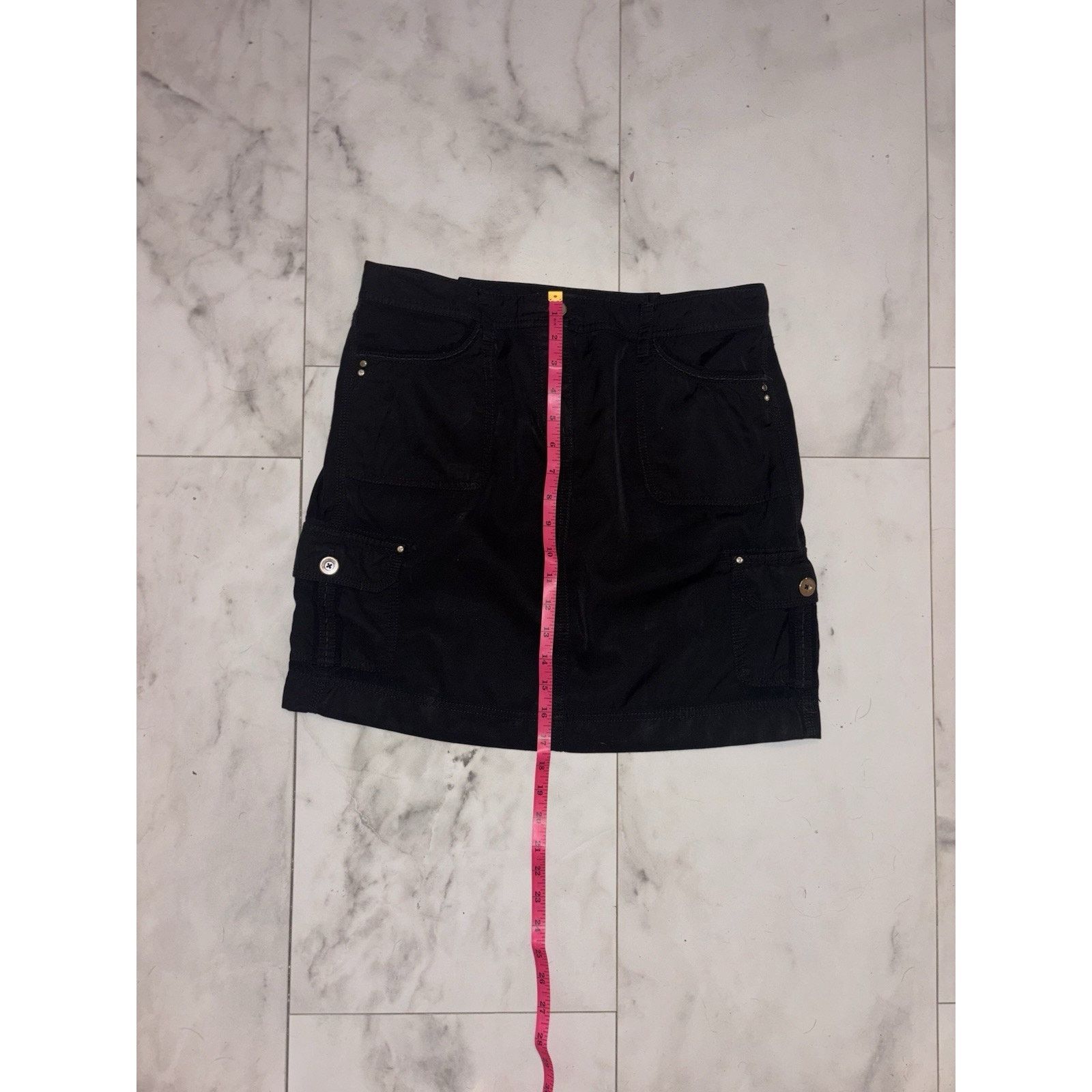 White House Black Market Y2K Black Cargo Mini Skirt Silver Hardware Pockets Goth Sz M Size 29" - 3 Thumbnail