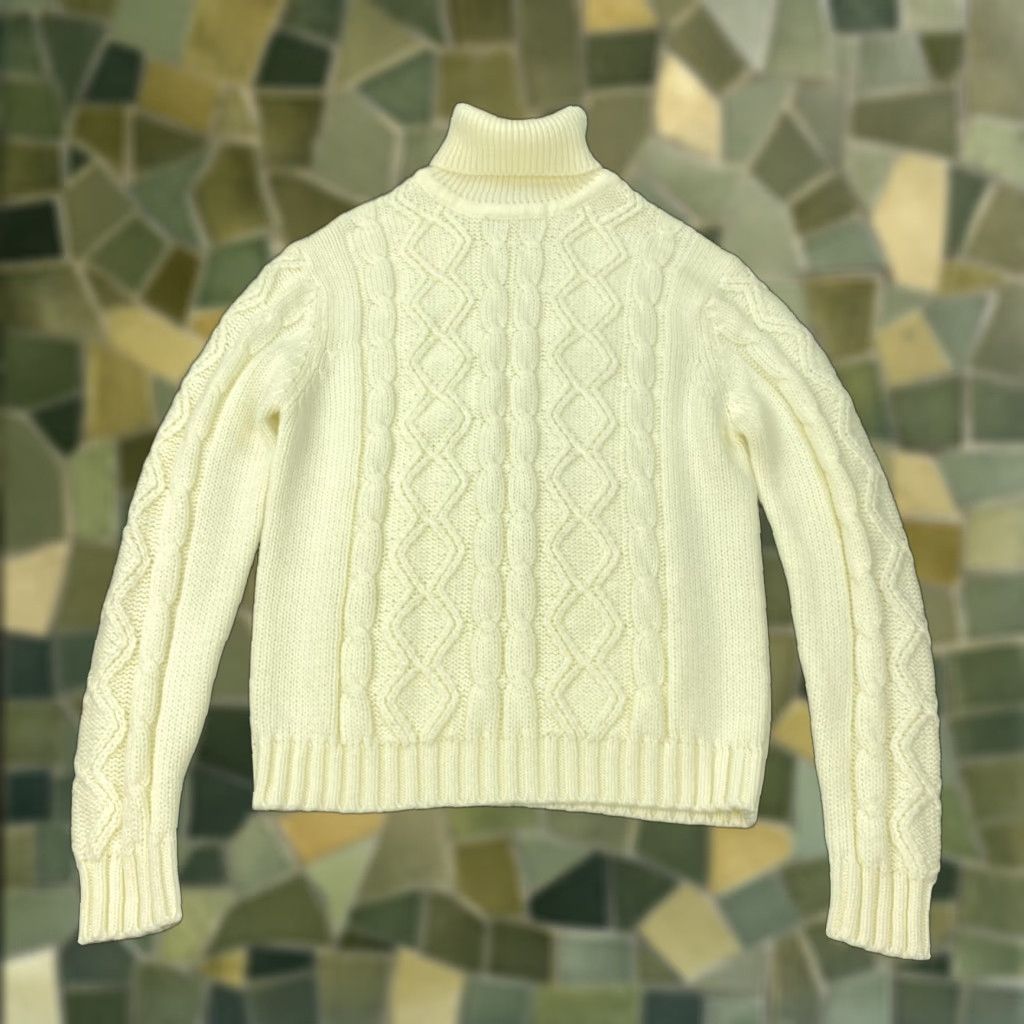 Vintage VINTAGE Horizon Sweater Women Pullover Geometric Knit Ivory Turtleneck Medium Wool-Free Acrylic Cable Knit 80s 90s Mens? Wait. Size M / US 6-8 / IT 42-44 - 1 Thumbnail