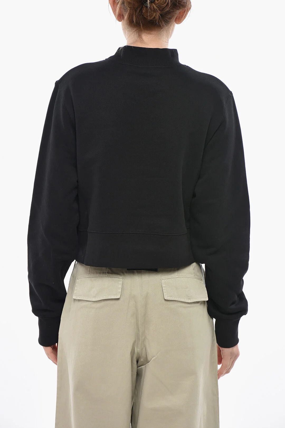Palm Angels og1mm0326 Cropped-Fit Crewneck Sweatshirt in Black Size XS / US 0-2 / IT 36-38 - 3 Thumbnail