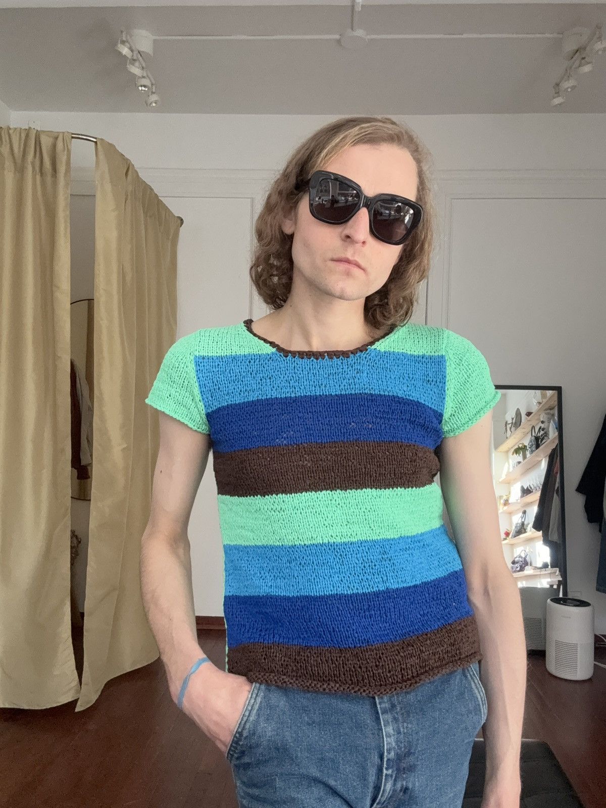 Pleats Please Issey Miyake Pleats Pleats Striped Crotchet Knit Short Sleeve Top Size M / US 6-8 / IT 42-44 - 4 Thumbnail