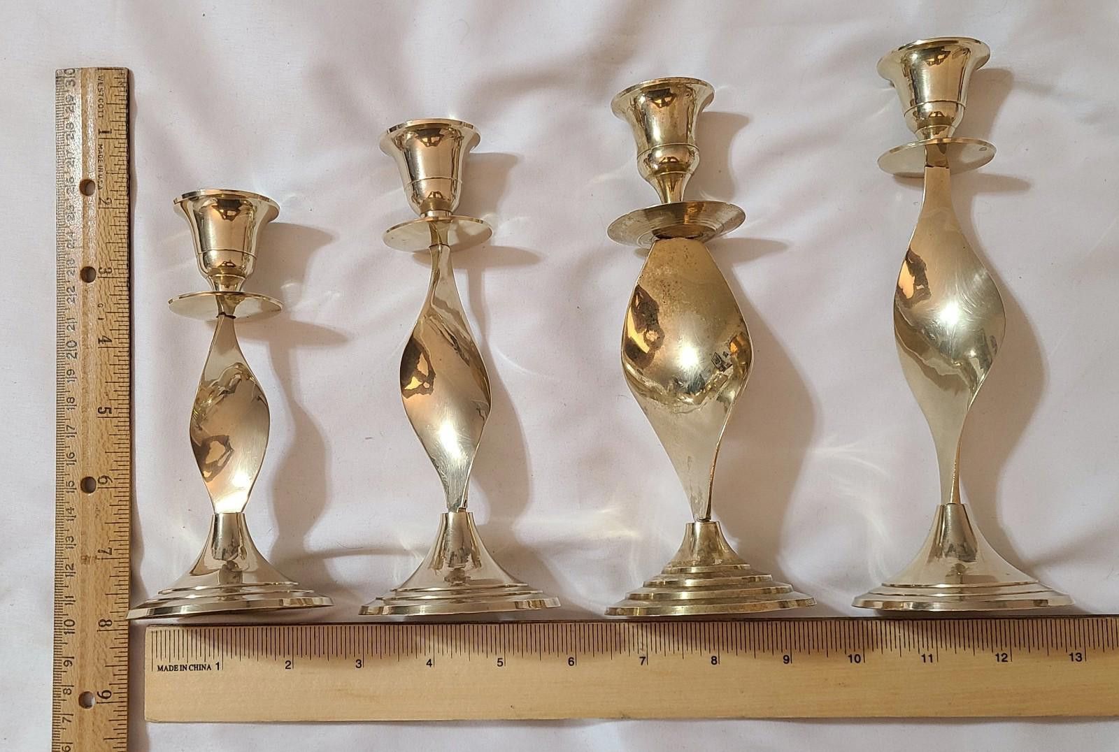 The Unbranded Brand 4pc Vintage 1970s Solid Brass Swirled Candlestick Holders Size ONE SIZE - 3 Thumbnail