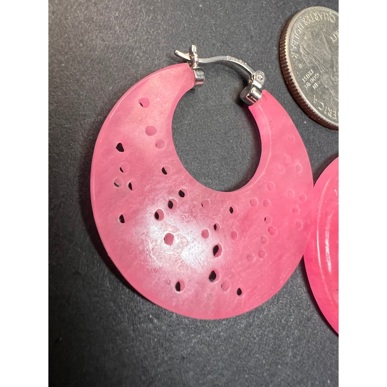 Other NEW pink jade carved dragon hoop earrings with 925 silver Size ONE SIZE - 11 Thumbnail