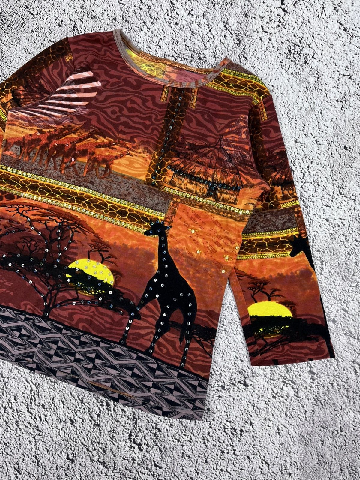 Japanese Brand Vintage 90s African Safari Giraffe Sunset Beaded Top Size M / US 6-8 / IT 42-44 - 3 Thumbnail