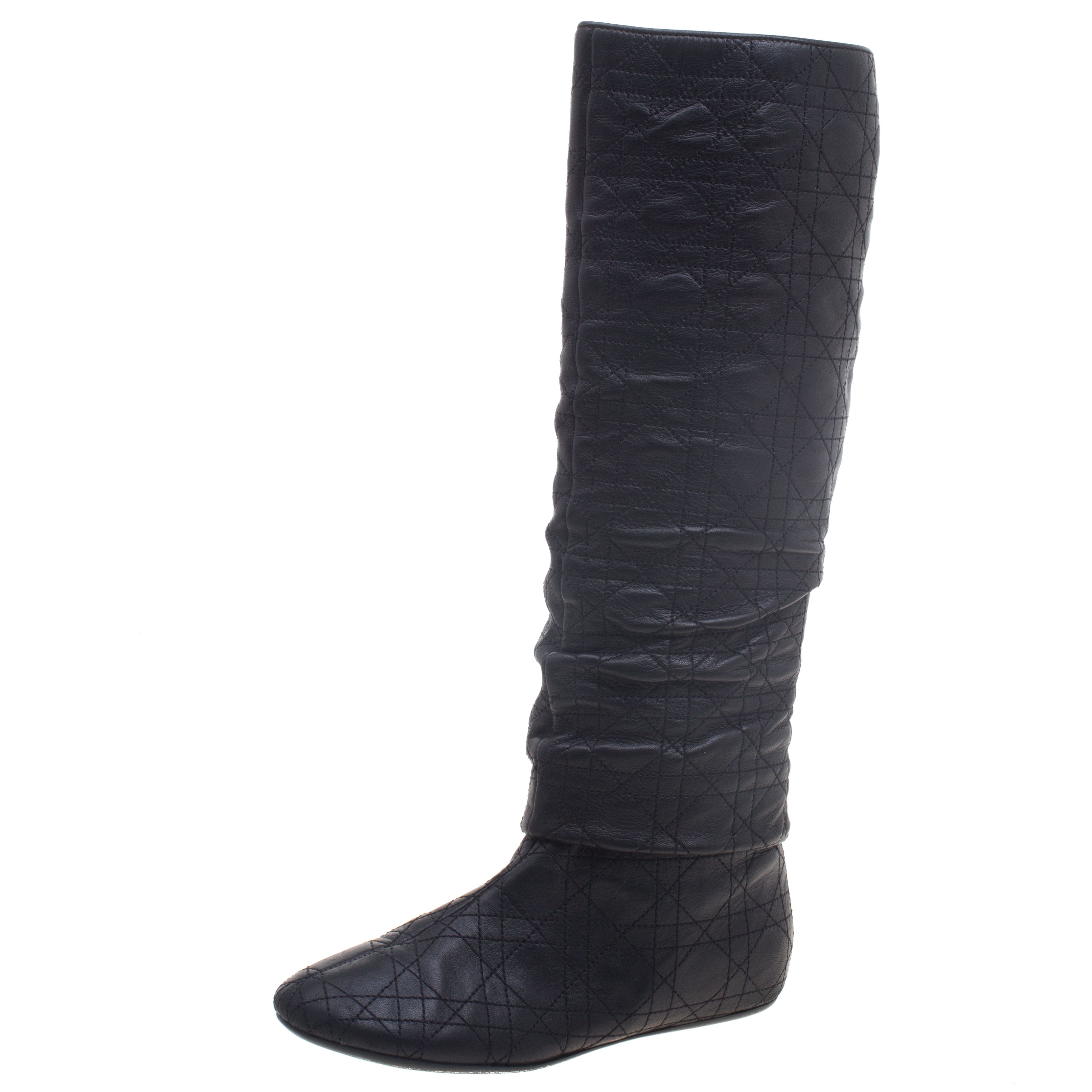 Dior DIOR Boots Leather Shoes Knee Black Cannage Quilted Sz 36 Size US 6 / IT 36 - 2 Thumbnail