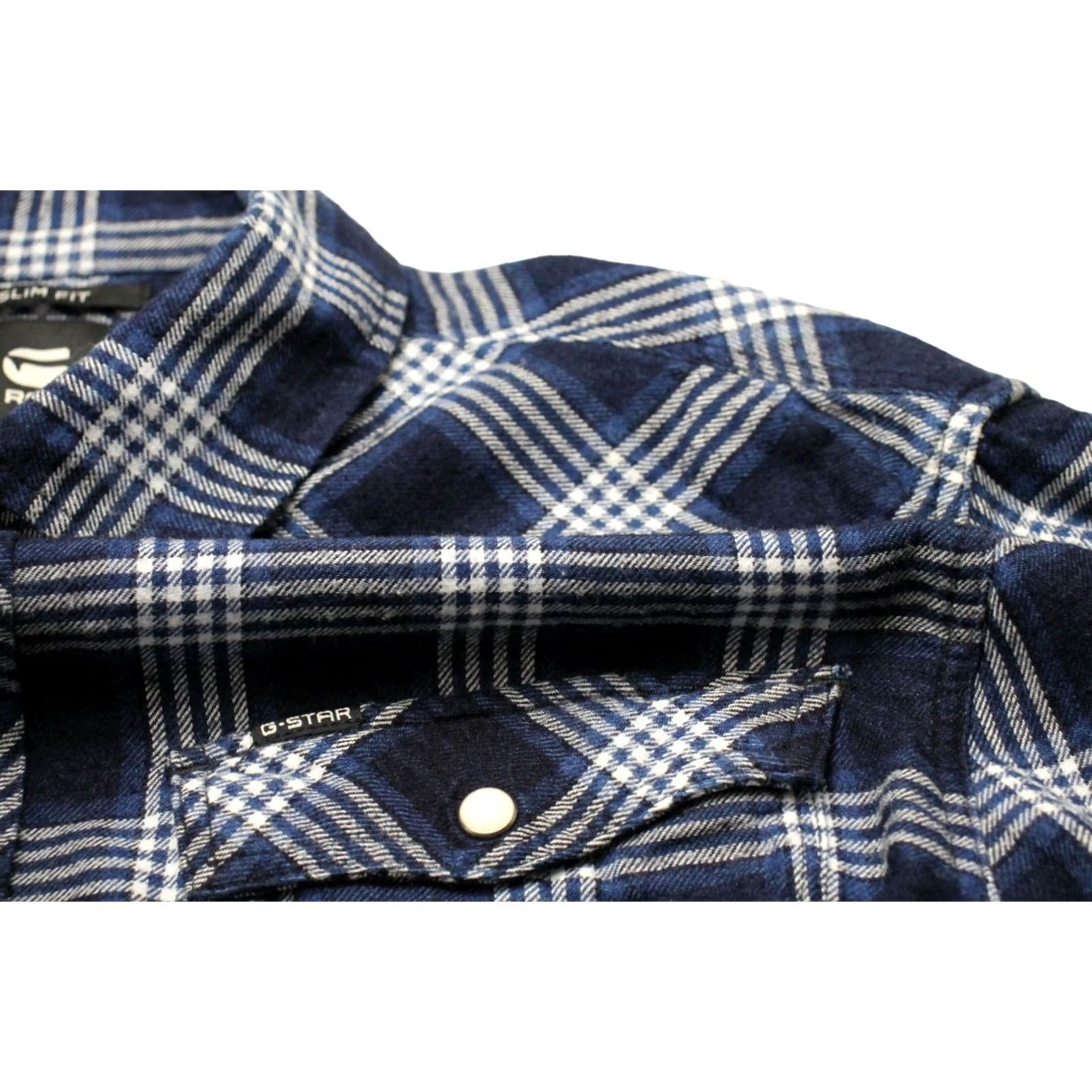 G-Star G-STAR 3301 Slim Fit Shirt Men's LARGE Blue Checked Patched Chest Pockets Button-Up Casual Everyday Shirt MensL Blue Checked Slim Fit Shirt Size US L / EU 52-54 / 3 - 6 Thumbnail