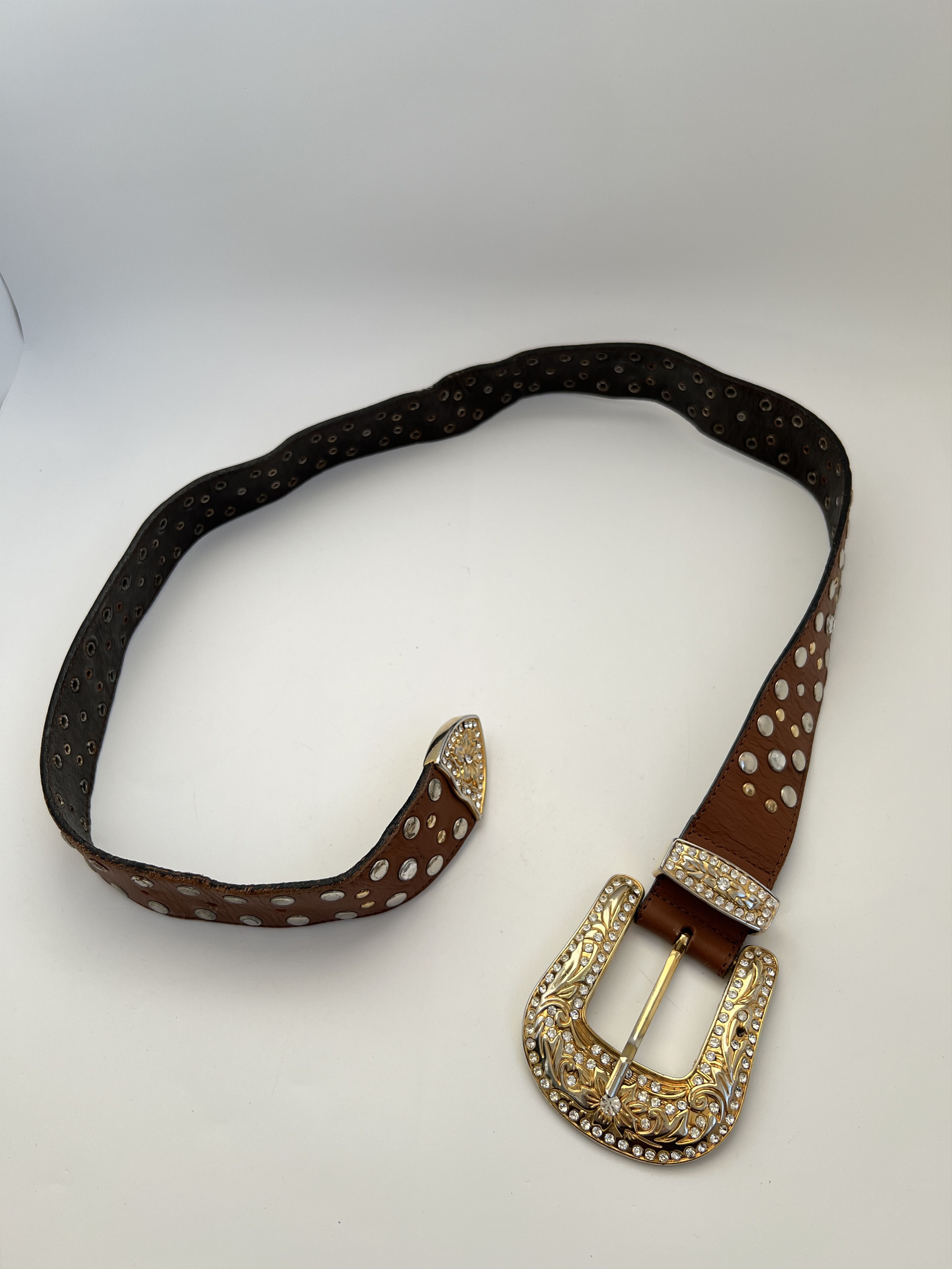 Vintage Y2K Heavy Studded Rhinestones Leather Belt Like BB Simons Size ONE SIZE - 8 Thumbnail
