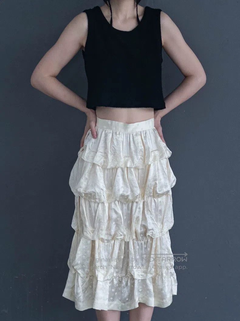 Comme des Garcons Comme Des Garcons size M Off-white polka dot satin tiered Size 23" - 5 Thumbnail