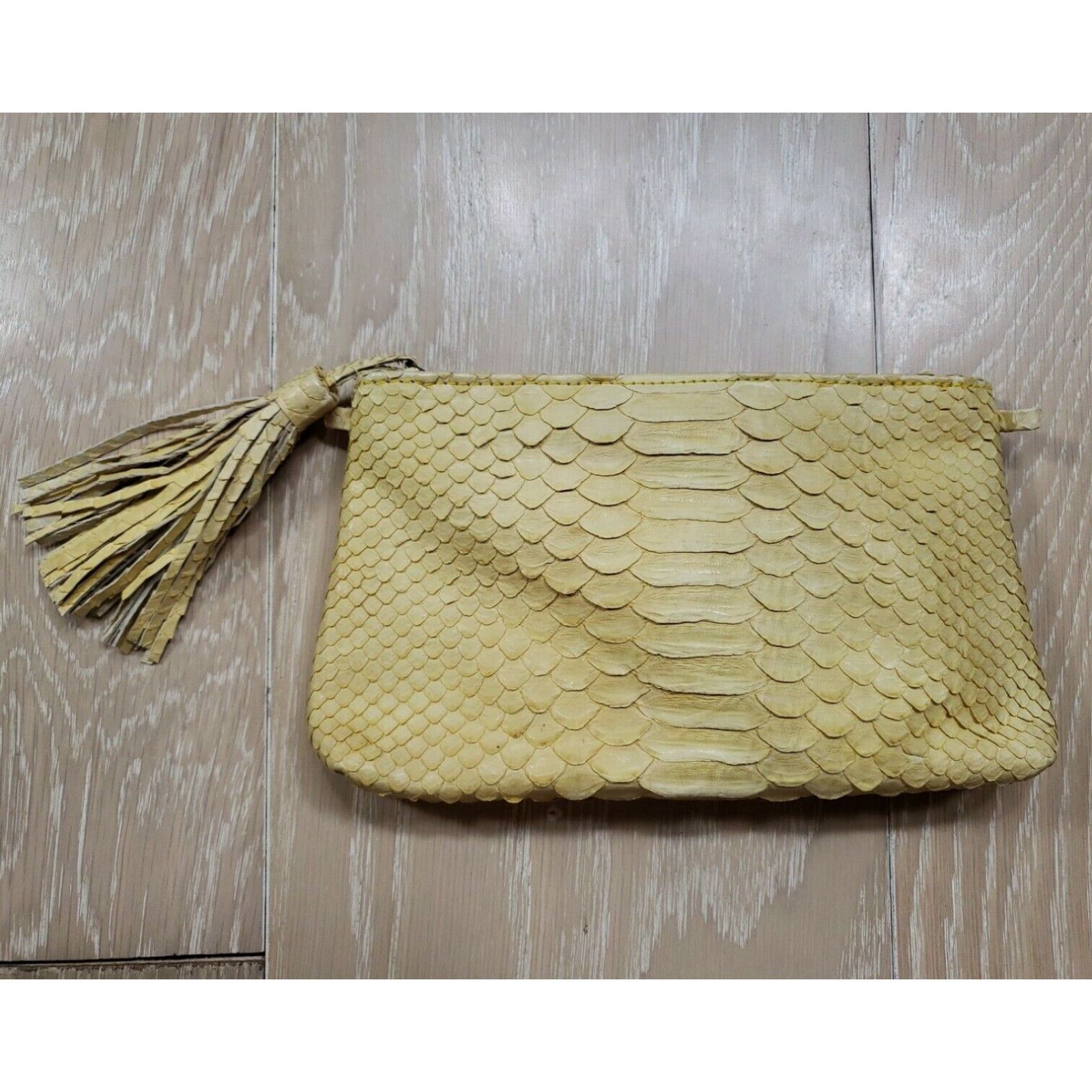image of Carla Saint-Barth Made In Italy Authentic Snake Skin Clutch W/ Strap - Yellow in White, Women's