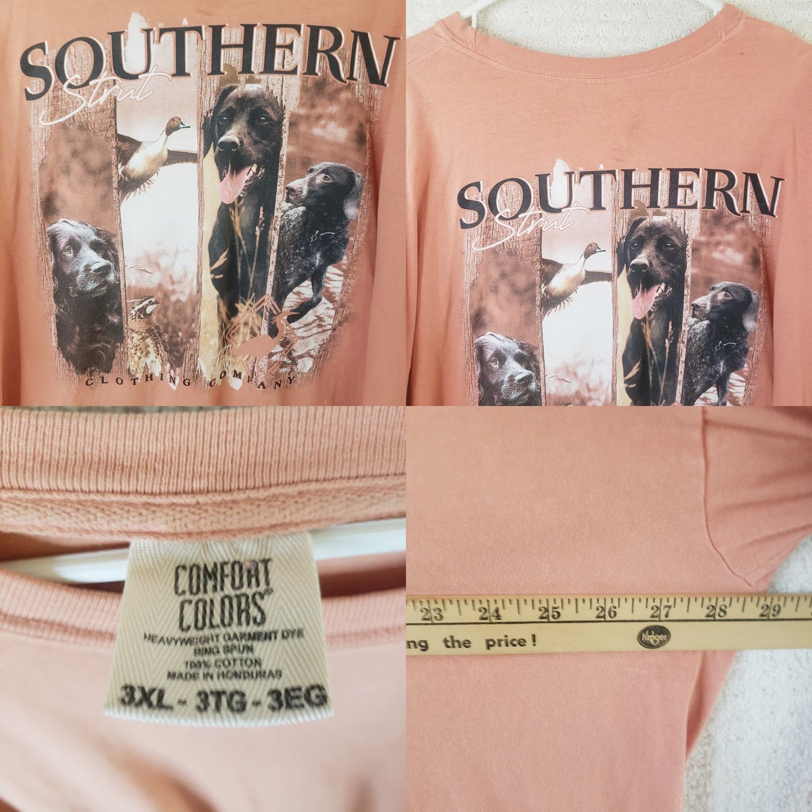 Vintage Southern Strut T-Shirt Men's 3XL Coral Long Sleeve Ducks Dogs Hunting Logo Crew Neck Jersey Cotton USA -NS Size US XXL / EU 58 / 5 - 8 Thumbnail