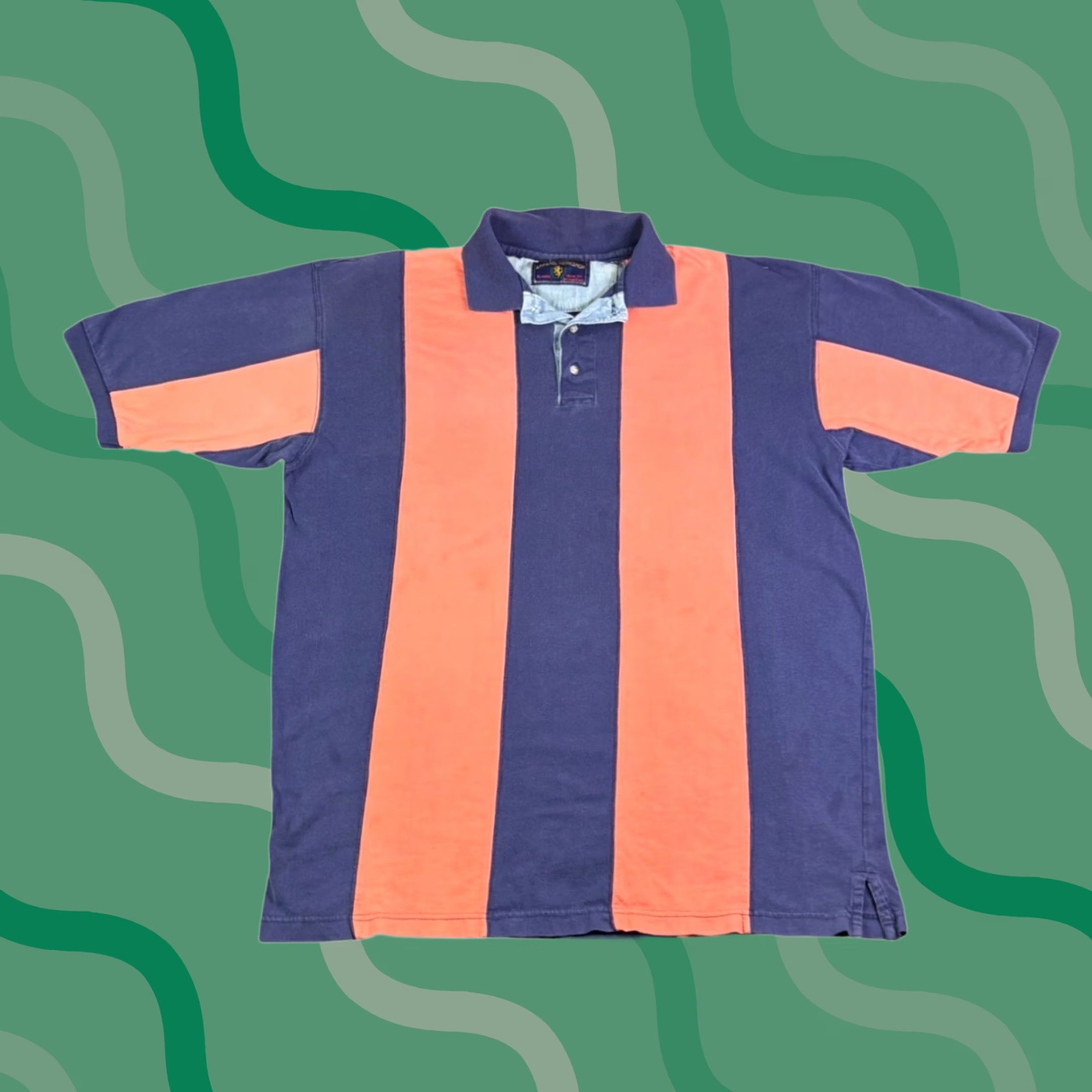Vintage VINTAGE Apparel Workshop Mens Polo Shirt XL Blue Orange Vertical Stripe Rugby Size US XL / EU 56 / 4 - 1 Thumbnail
