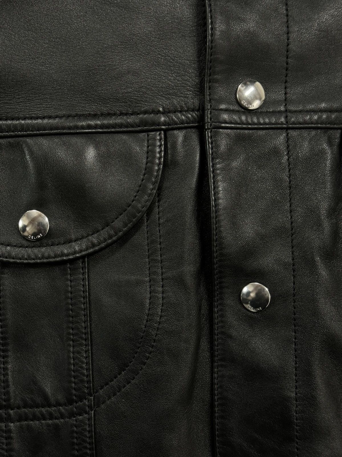 Celine × Hedi Slimane Celine Homme Lambskin Leather Trucker Jacket Size US M / EU 48-50 / 2 - 2 Thumbnail