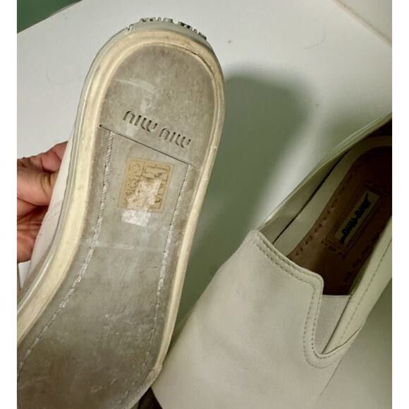 Miu Miu Platform Slip on Sneakers White Leather Silver Toe Cap Size US 7 / IT 37 - 3 Thumbnail