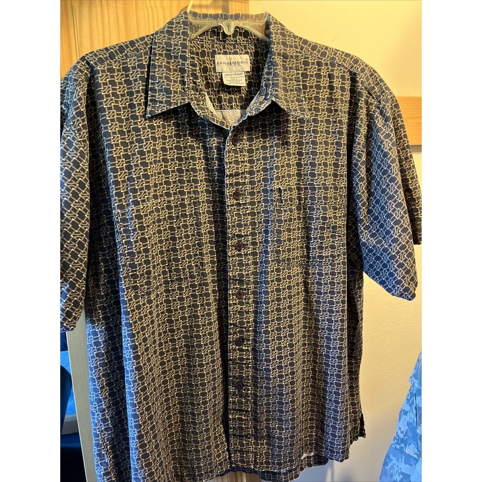 Other Knightsbridge VTG Shirt Mens L Navy Geometric Button Cotton Size US L / EU 52-54 / 3 - 4 Thumbnail