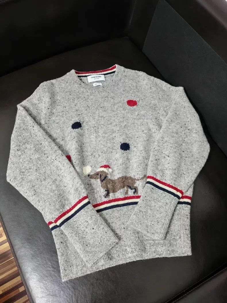 Thom Browne Thom Browne Gray striped Christmas dog sweater Size US L / EU 52-54 / 3 - 1 Thumbnail
