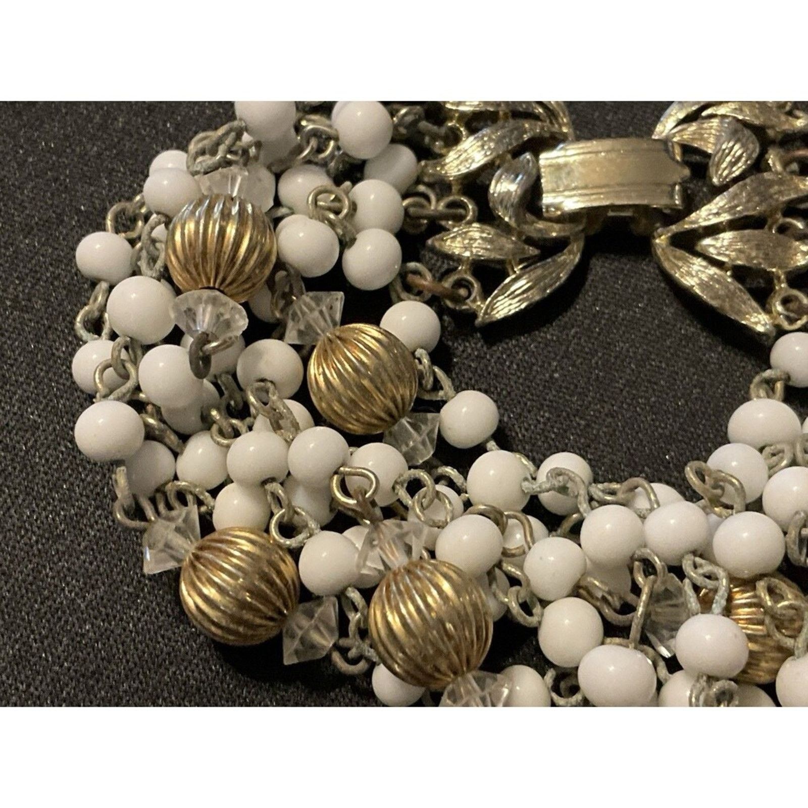 Other Lisner Signed Gold Tone 8 Strand White & Gold Beads Size 6.5 Size ONE SIZE - 3 Thumbnail
