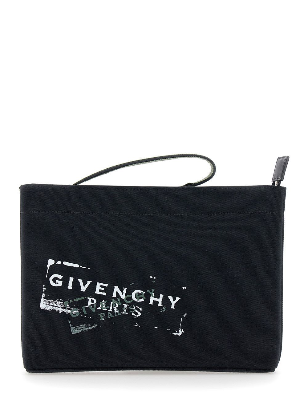 Givenchy Black Pouch with Top Handle and Logo Print on Front in Cotton for Men Size ONE SIZE - 1 Thumbnail